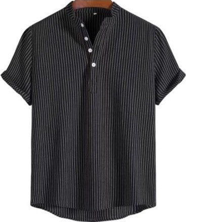 Striped linen shirt with half button placket for men
