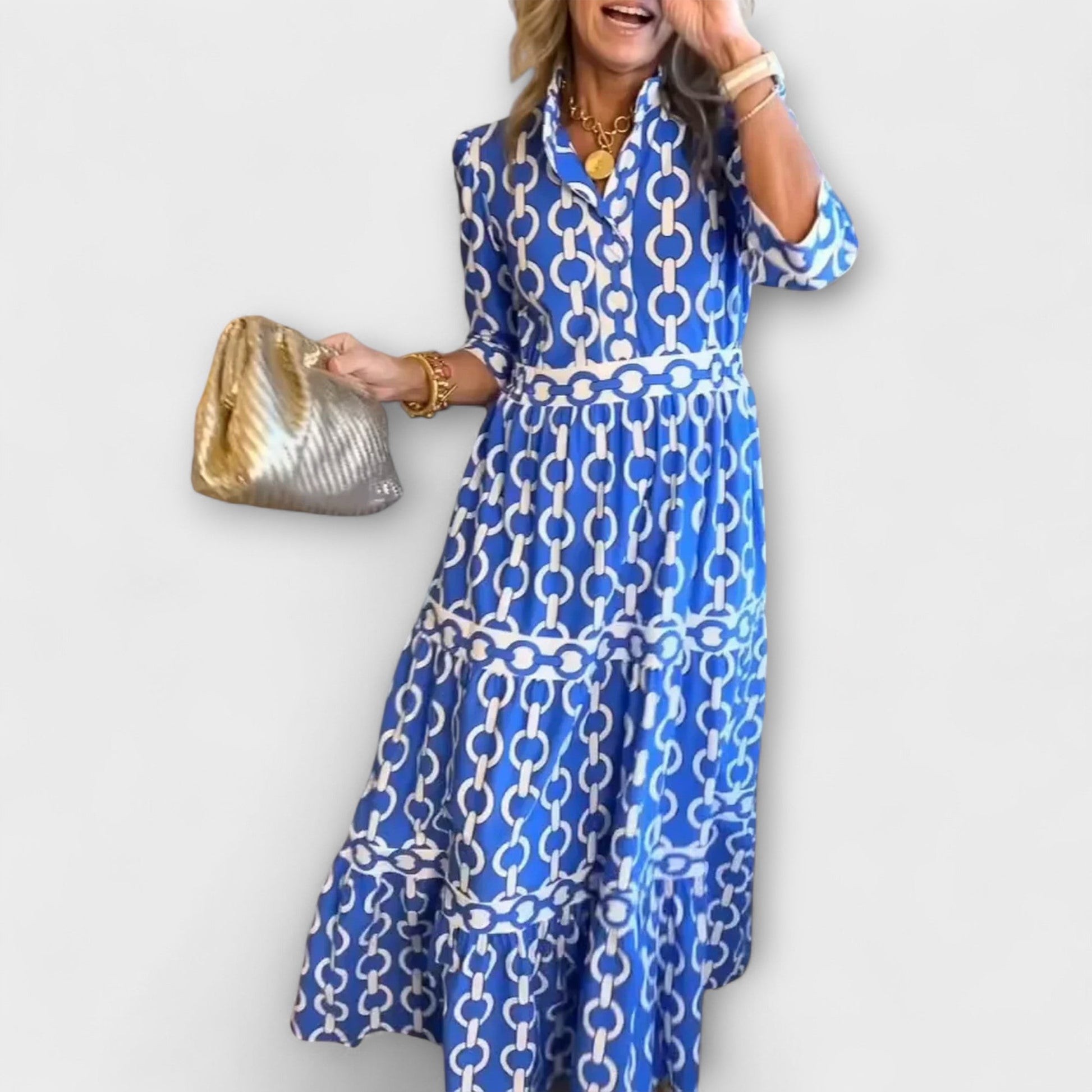 Women's Midi Dress with Chain Pattern and Sleeveless Design - TrendAura