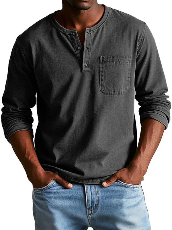 Ben Men's Casual Long Sleeve Henley Shirt by TrendAura for Everyday Comfort in Classic Indigo
