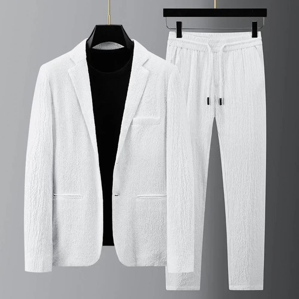 Max Men's Blazer And Drawstring Pants Set Versatile Elegant Comfort For Business Casual Wear