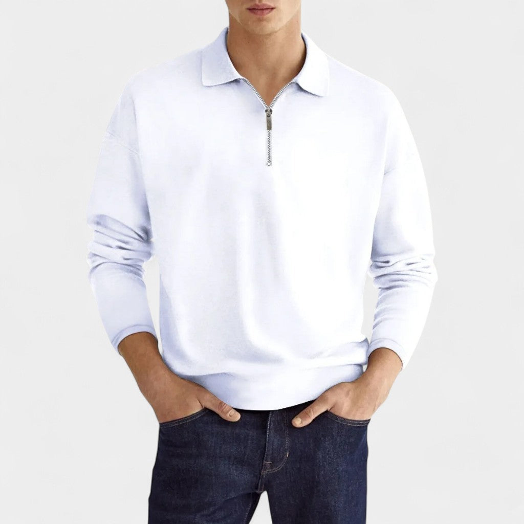 TrendAura | Men’s Long Sleeve Zipper Polo Shirt