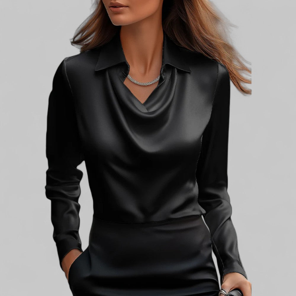 Draped Collared Regular Fit Blouse for Women – Elegant Business Casual Style
