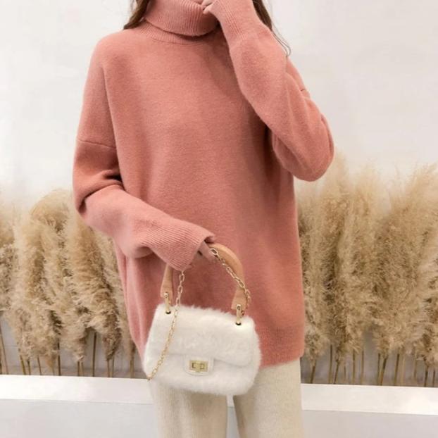 Relaxed Fit Turtleneck Sweater For Autumn Cozy Warmth Versatile Office And Casual Wear