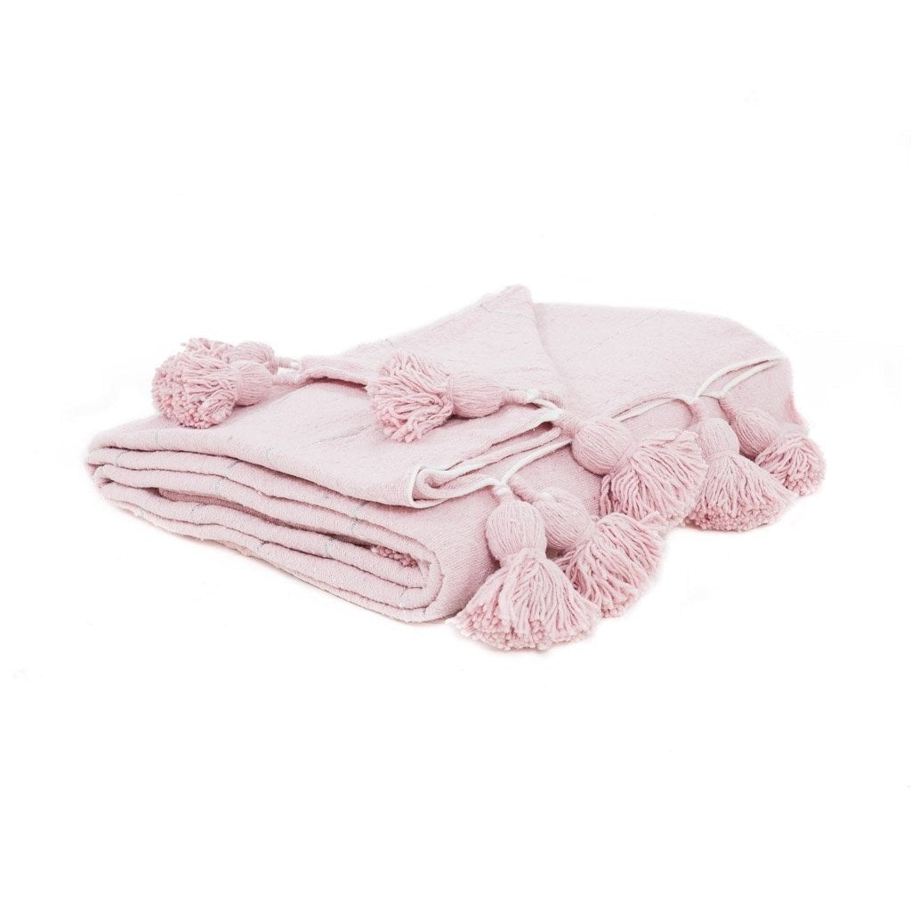 Moroccan Pom Pom Blanket - Pink - TrendAura