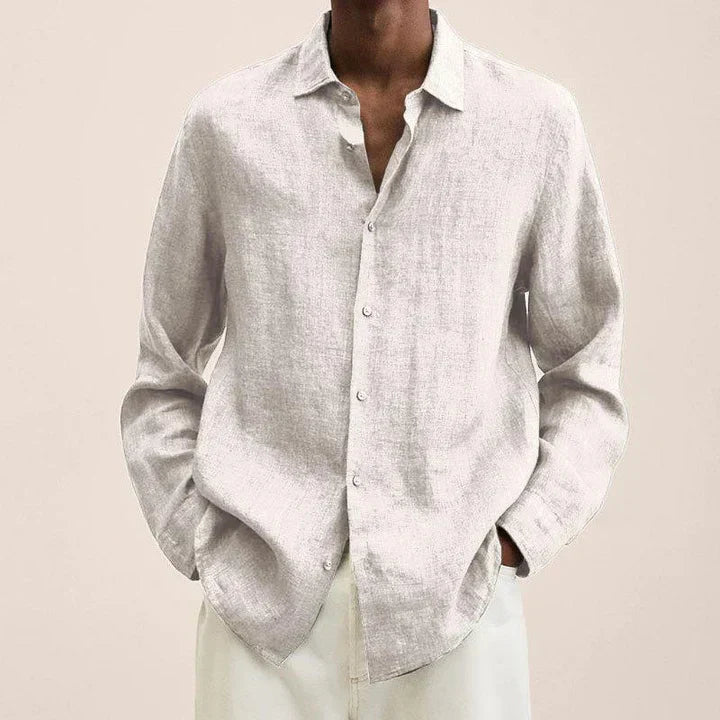 Mens Lightweight Linen Shirt Classic Fit Long Sleeve With Button Closure Breathable Summer Everyday Style