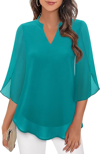 Women’s Sheer Sleeve V-Neck Blouse | Casual