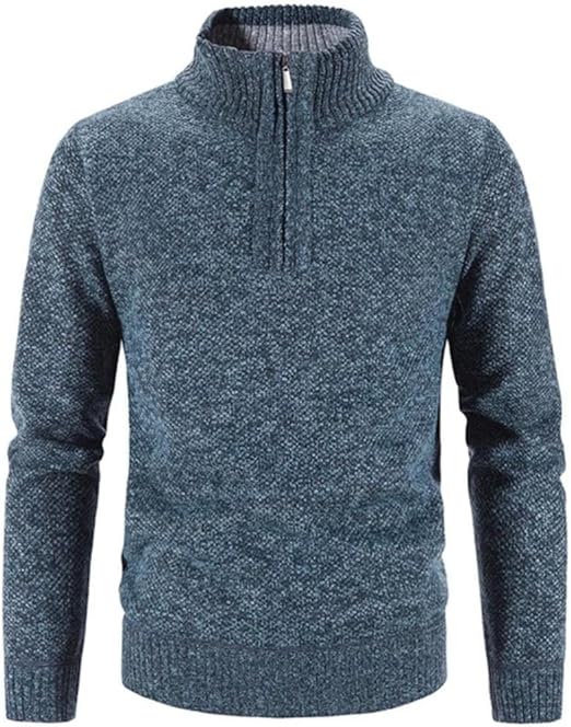 Mens Knit Sweater With Structured Knit Quarter Zip High Collar And Ribbed Edge Detailing