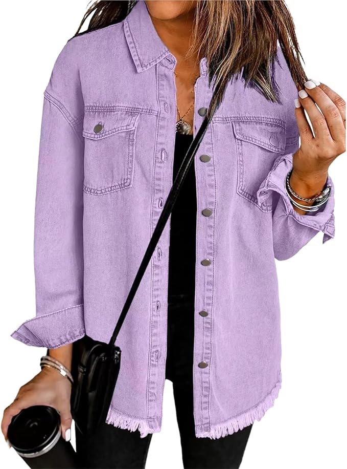 Women's Classic Denim Jacket with Button Closure and Front Pockets
