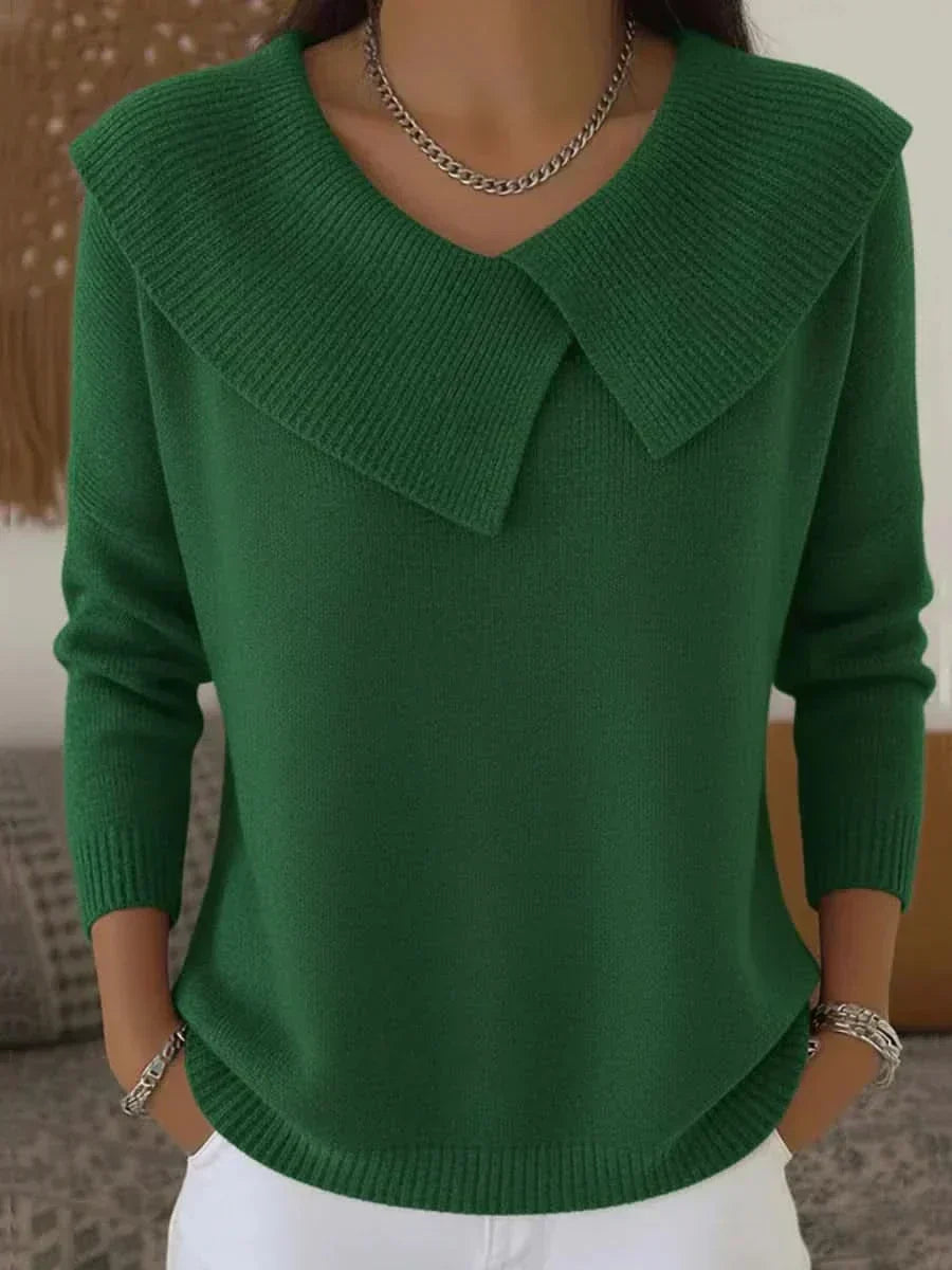 Women's Ribbed Collar Sweater with Soft Texture and Versatile Style