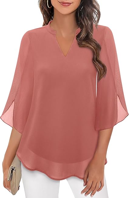 Women’s Sheer Sleeve V-Neck Blouse | Casual