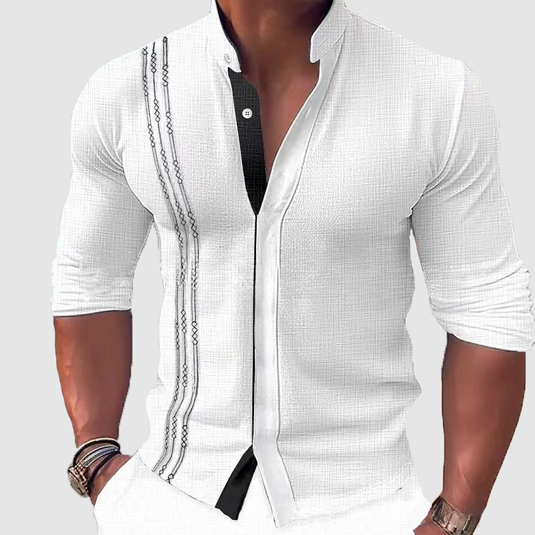 Haruto Unisex Long Sleeve Collar Shirt With Button Placket