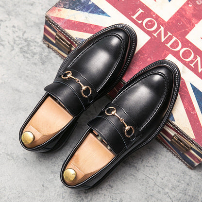 Premium Men's Leather Loafers Black Slip-Ons With Gold Horsebit Buckle For Professionals