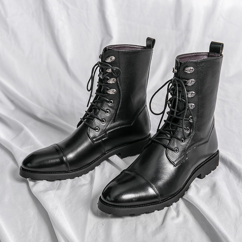 Leather Lace Up Boots For Men Luxurious Brown Handmade Calfskin With Durable Sole