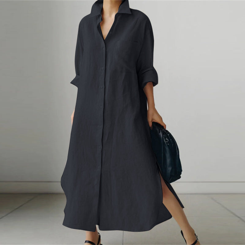 Olympe Midi Shirt Dress With Buttons For Women Timeless Structured Silhouette Versatile For Work And Beyond