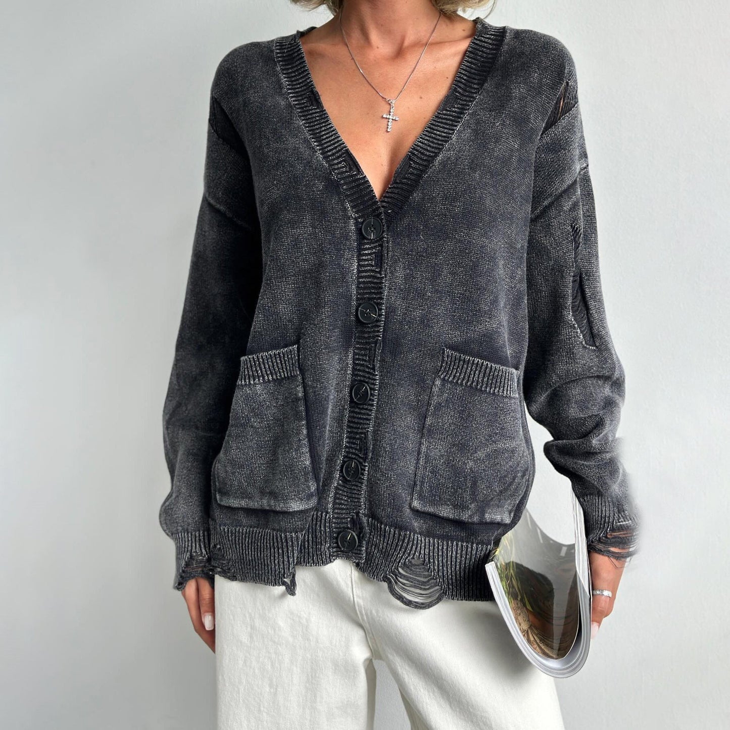 Washed-Out Cardigan for Women