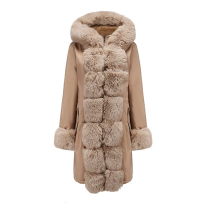 Lusie Quilted Parka With Removable Fur Collar For Women Elegant Mid Length Coat