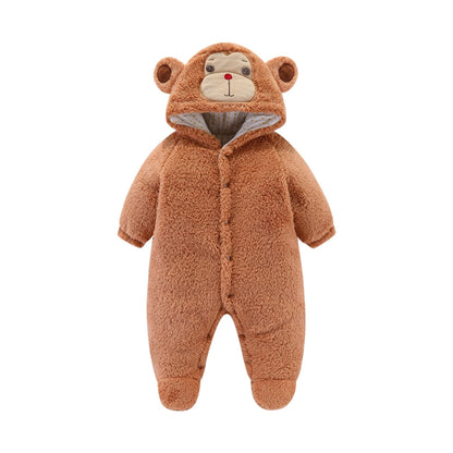 Fluffy baby romper with animal hood