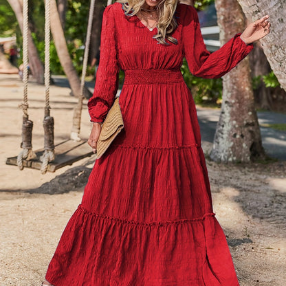 Women's Long Sleeve Maxi Dress | Tiered Design