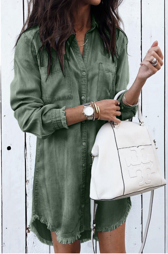 Women's Casual Long Sleeve Shirt Dress with Relaxed Fit and Versatile Style