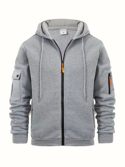 Jonathan Men's Zip Up Hoodie With Pockets By TrendAura Gray Lightweight Hooded Jacket
