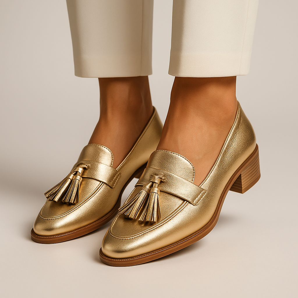 Women's Gold Loafers with Classic Design and Comfortable Fit - TrendAura