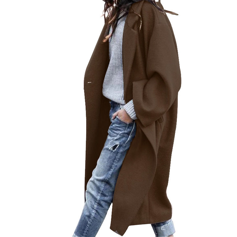 Evelyn Coat For Women Elegant Long Coat With Pockets Warm Polyester Timeless Style