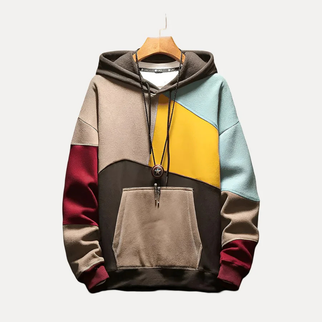 Mens Longline Colour Block Hoodie For Casual Streetwear With Bold Colour Panels And Relaxed Fit