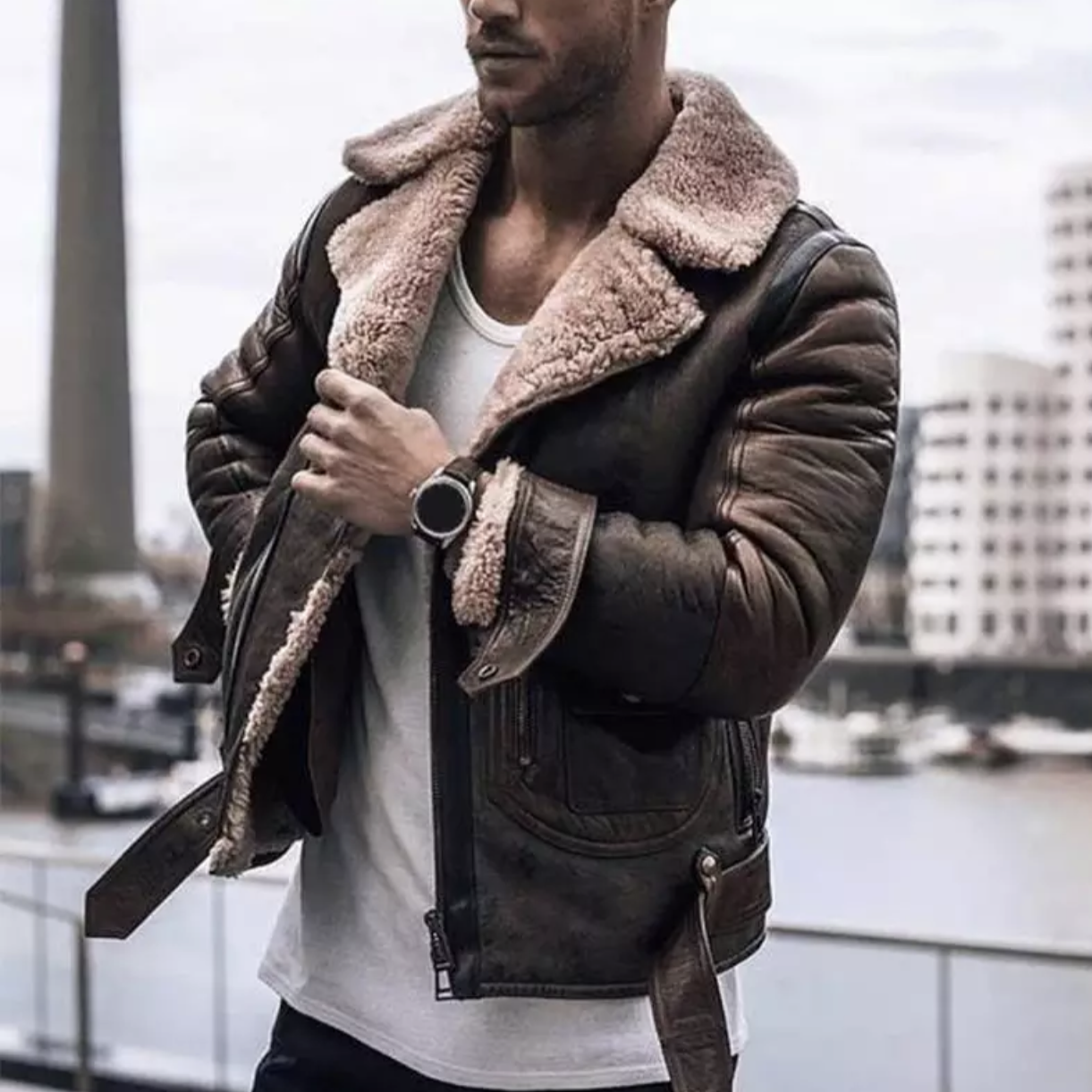 Loic Mens Aviator Jacket Vintage Style With Guaranteed Warmth Tailored Fit Lined Collar For Men