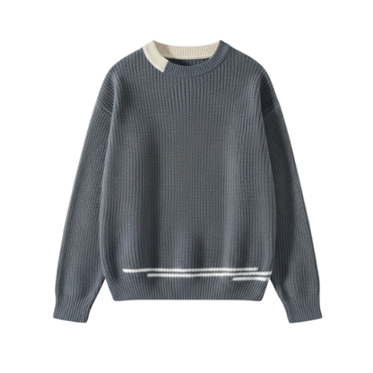 Korean Patchwork Knit Sweater For Men Fitted O Neck Cozy Warmth Autumn Winter Fashion