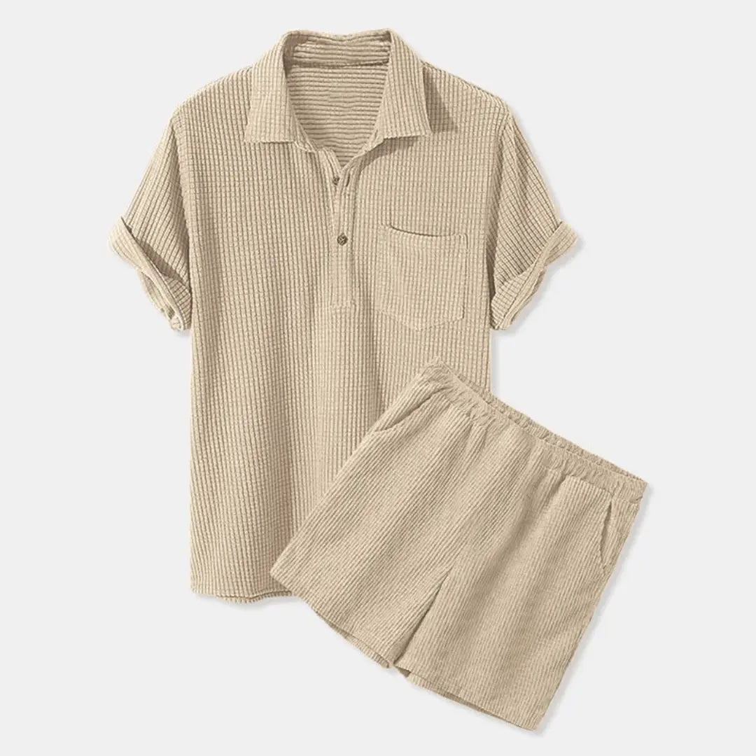 Austin Corduroy Retro Casual Set By TrendAura Mens Shirt And Shorts Limited Edition Premium Comfort