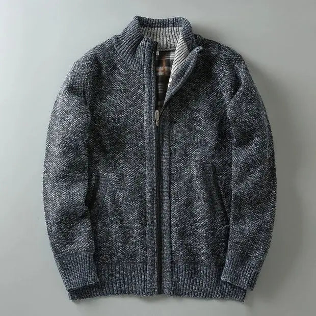 Nordic Wool Hip-Length Zip-Up Cardigan | Classic Ribbed Cardigan