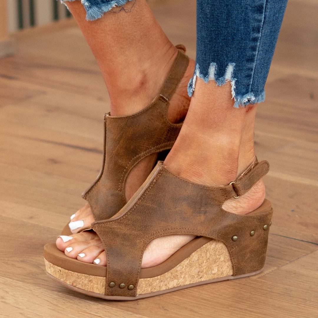 Women's Wedge Sandals with Suede Material and Elevated Heel