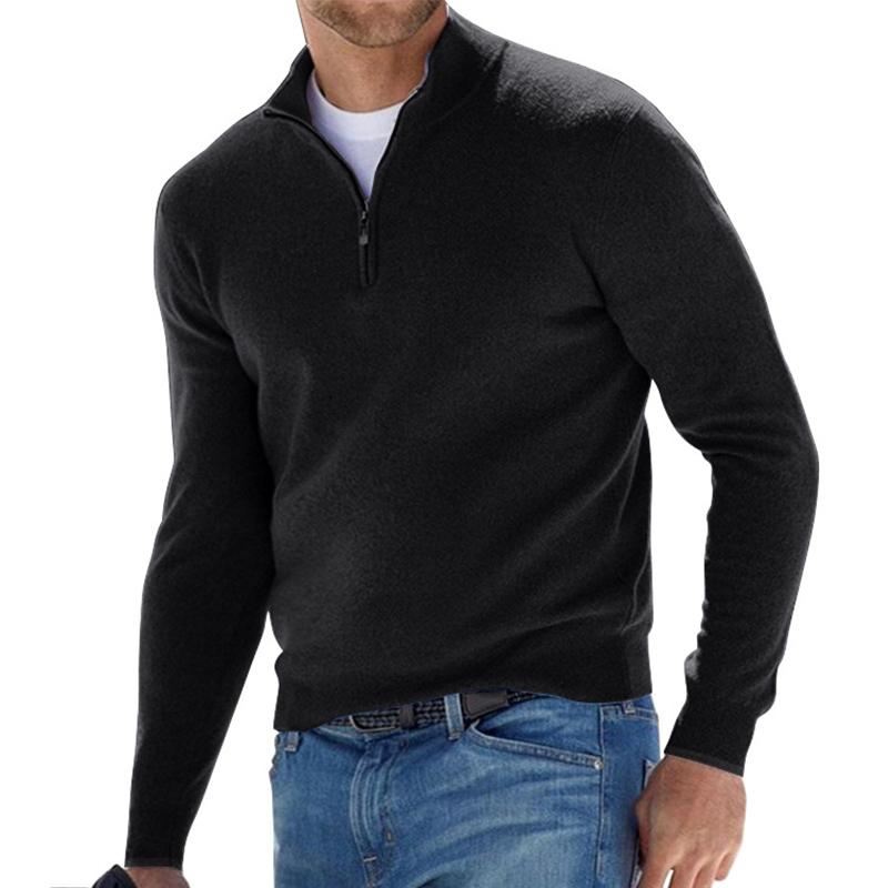 Mens Half Zip Knit Sweater Soft Warm Relaxed Fit With Ribbed Edges Versatile Layering Essential