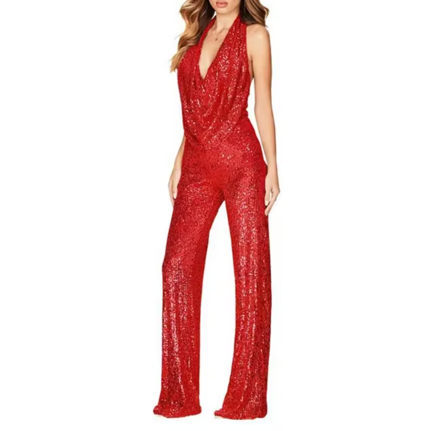 Nola Halter Neck Jumpsuit For Women Glamorous Party Wear With Sparkling Accents And Flattering Fit