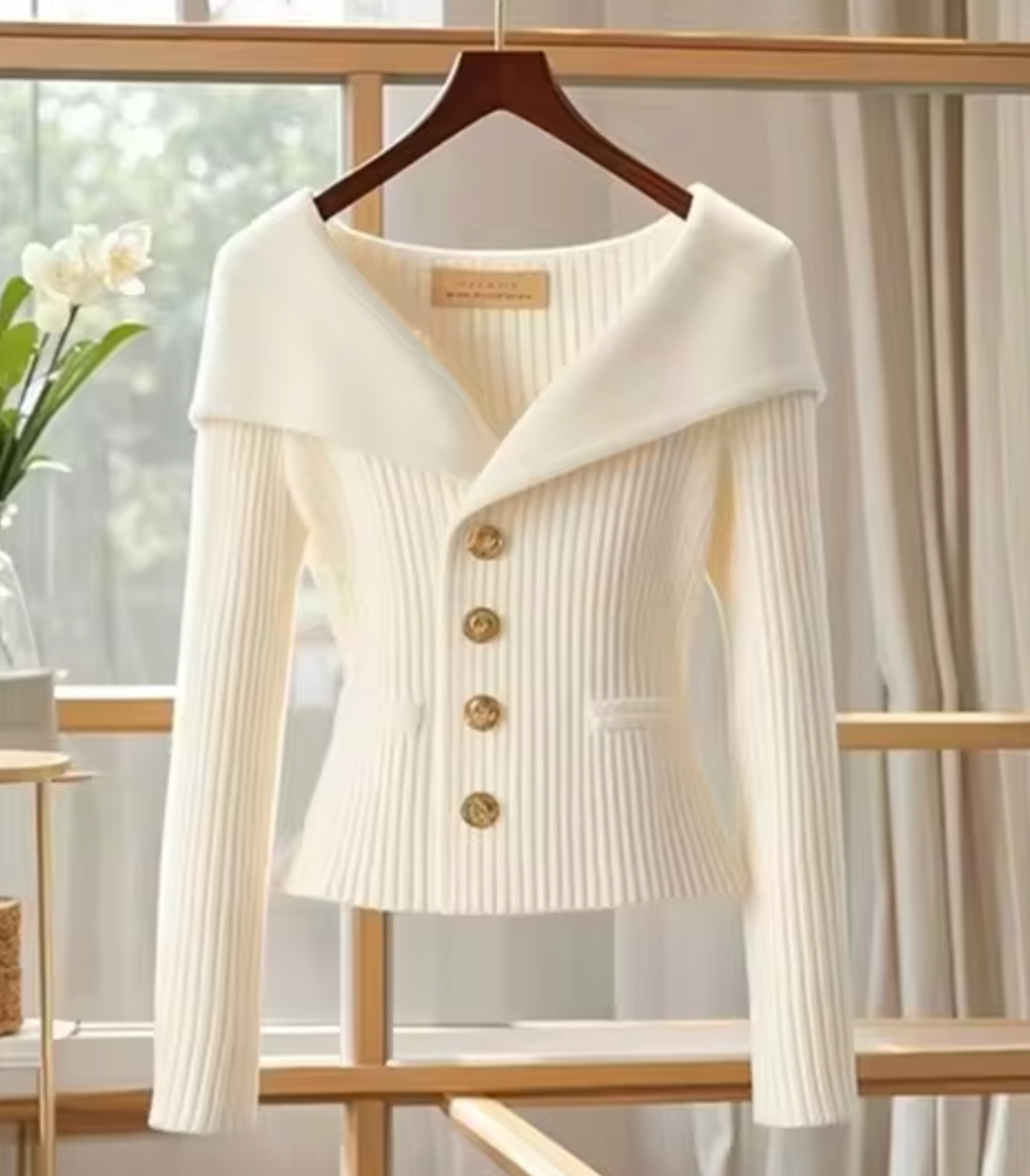 Women's cardigan with buttons and tailored cut | off-shoulder