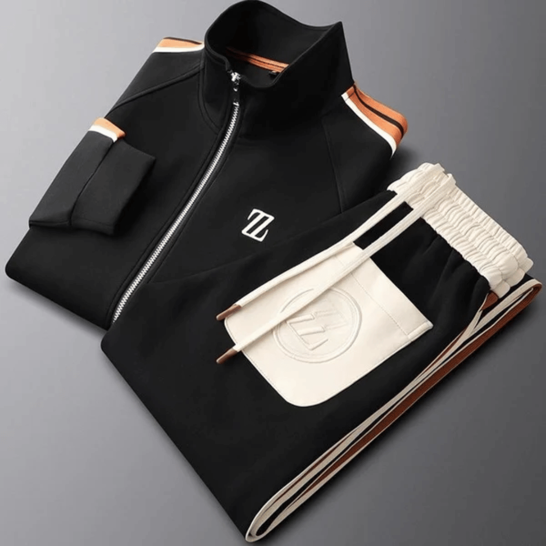 TrendAura Men's Tracksuit Set Zip Up Jacket With High Collar And Tapered Pants With Side Pockets