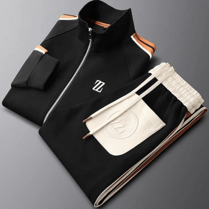 TrendAura Men's Tracksuit Set Zip Up Jacket With High Collar And Tapered Pants With Side Pockets