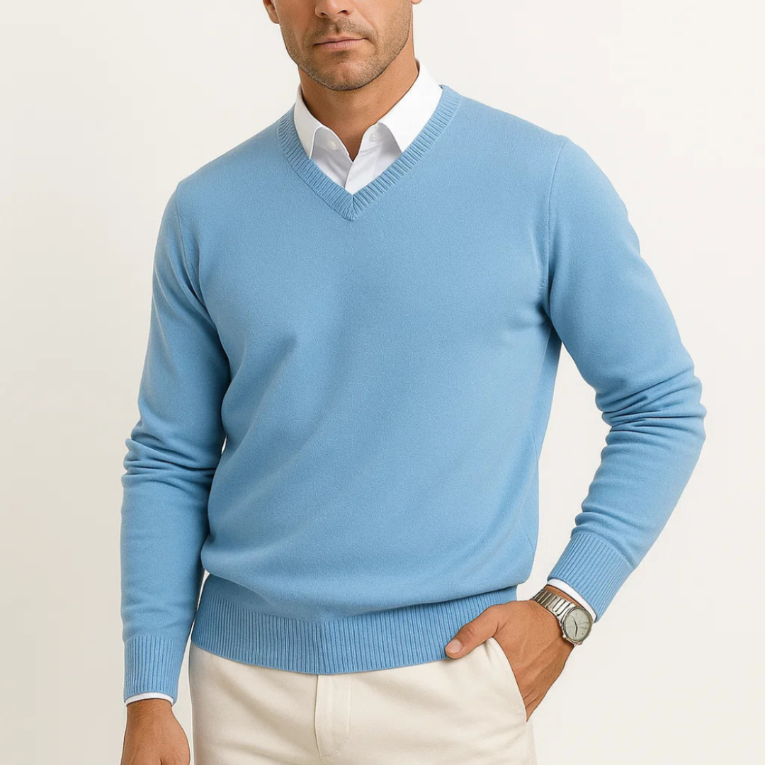 Men's V-Neck Sweater Premium Soft Breathable Knit For Easy Layering And Timeless Refined Style For Men