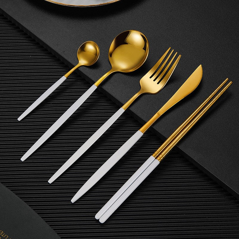 Modern Stainless Steel Cutlery Set with Gold Finish