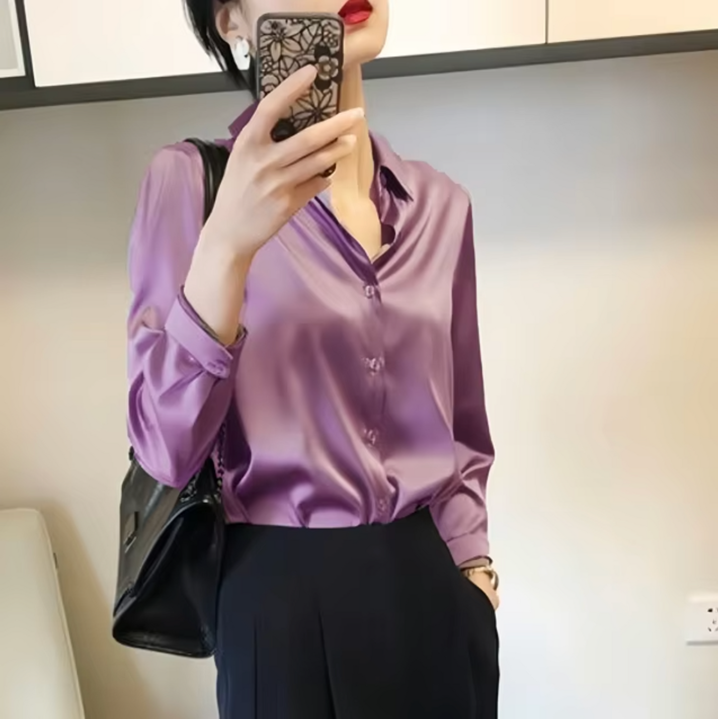 Paige Satin Blouse For Women Luxurious Sheen Lightweight Comfort Versatile Professional Top