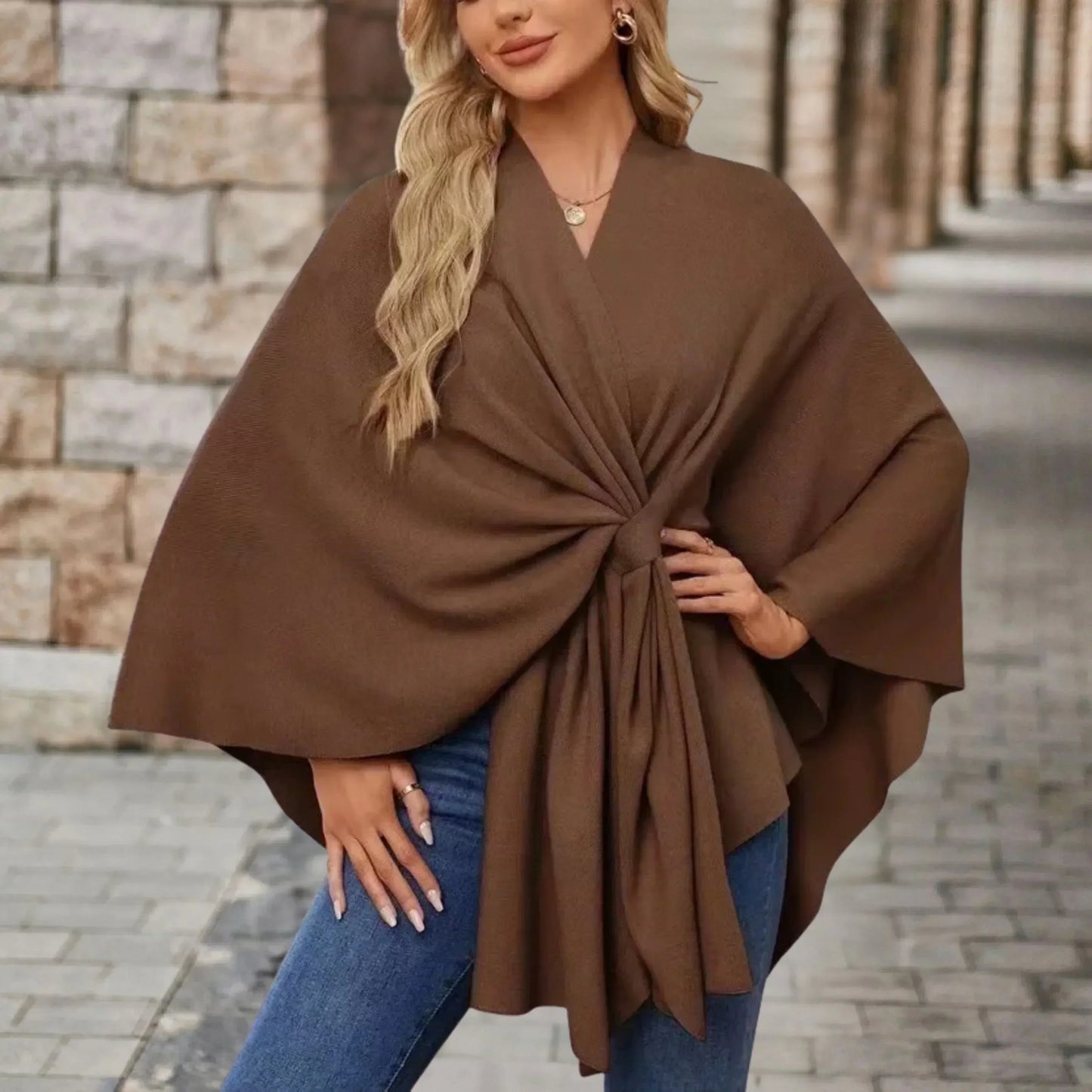 Women's Draped Poncho with Versatile Style and Lightweight Fabric