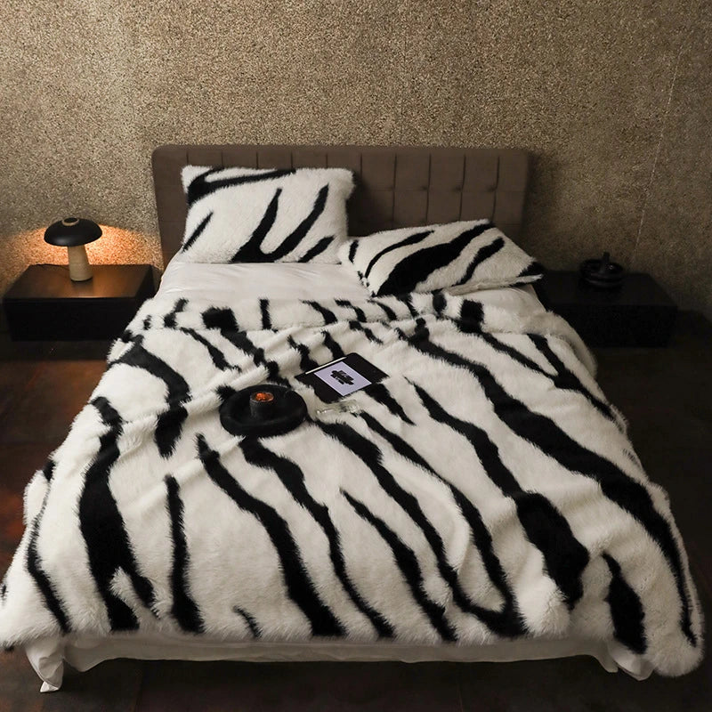 Plush Faux Fur Zebra Throw Blanket