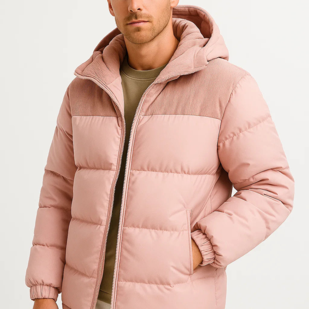 Trendy Men's Winter Puffer Jacket With Corduroy Texture And Insulated Warmth For All Winter Weather