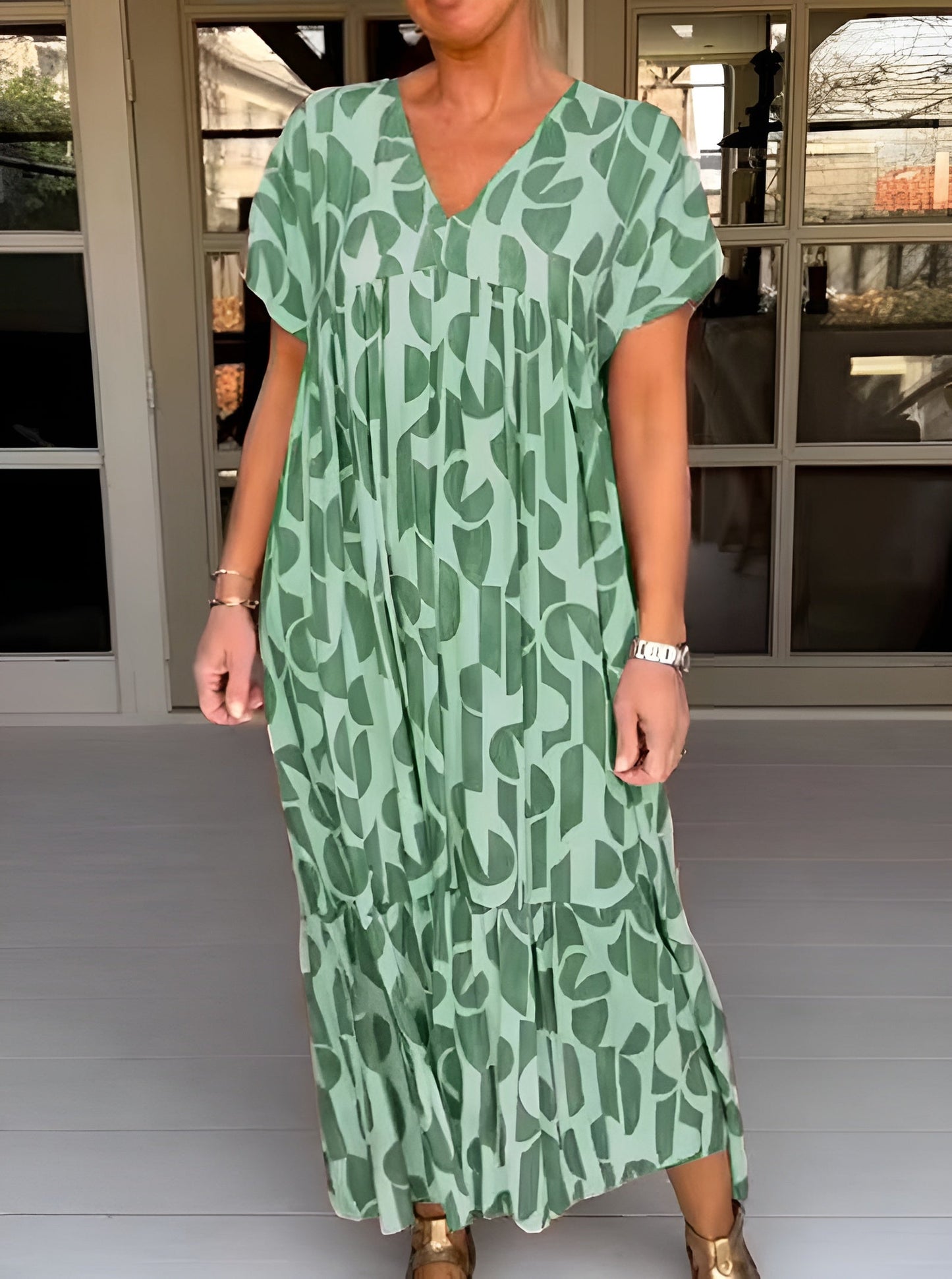 Women's V Neck Midi Dress with Flowy Draped Design and Evening Style