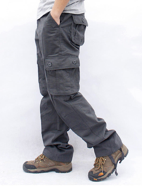 Casual straight cargo pants with 6 pockets for men