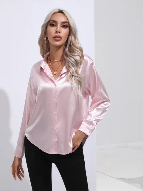 Elegant Buttoned Blouse For Women | Long Sleeves Relaxed Fit