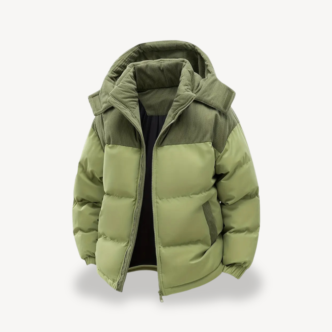 Trendy Mens Puffer Jacket With Corduroy Hood For Men Warmth And Layering Ready Everyday Casual Essential