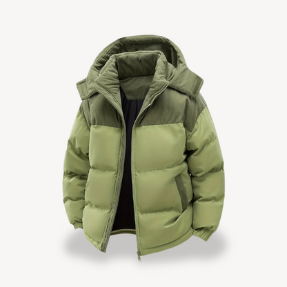 Trendy Mens Puffer Jacket With Corduroy Hood For Men Warmth And Layering Ready Everyday Casual Essential