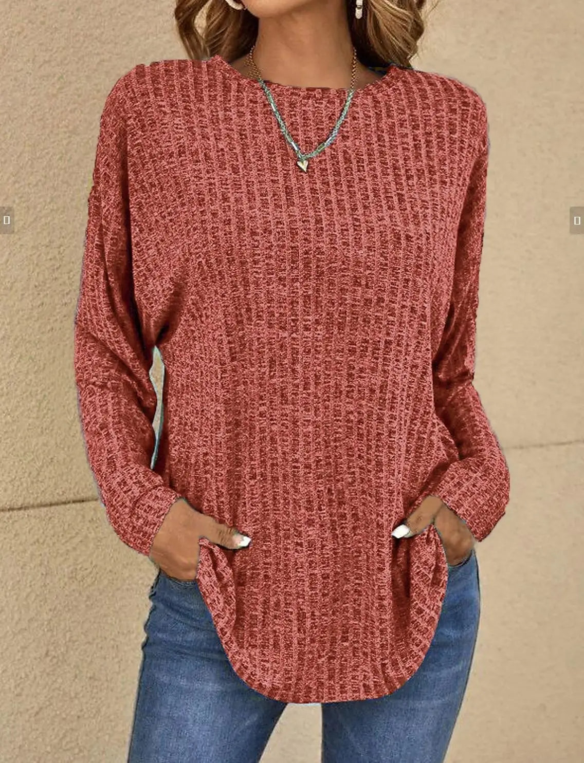 Women’s Pullover Sweater – Relaxed Fit – Soft Knit – Ribbed Texture – Long Sleeve Casual
