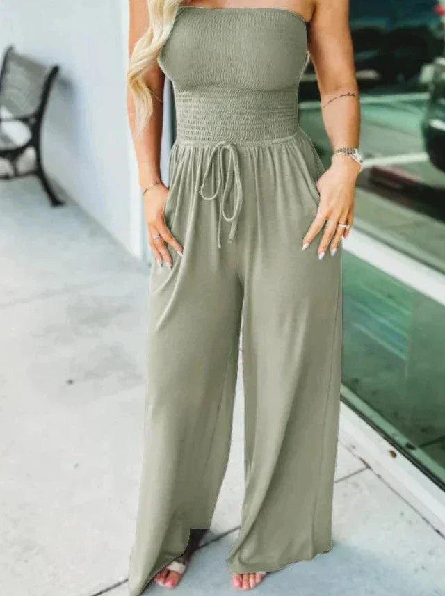 Women's Jumpsuit - Smock Top - Adjustable Waist - Wide Leg - Light and Comfortable